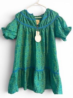 Umgee Green Dress with Teal Floral Accents Boho Festive
